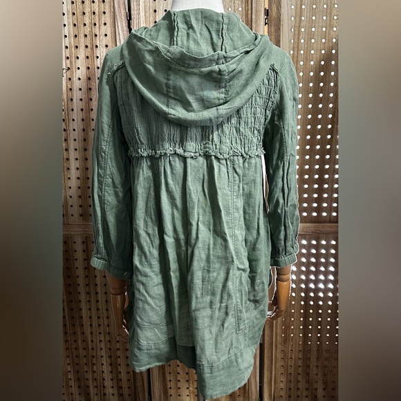 Free People Olive Army Green Hooded Jacket Button Down Shirt Top - Picture 5 of 6